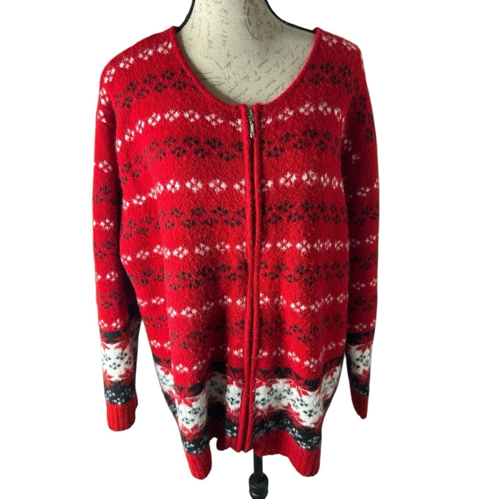 St Johns bay vintage‎ christmas sweater  knitted red wool Blend No Collar 2X